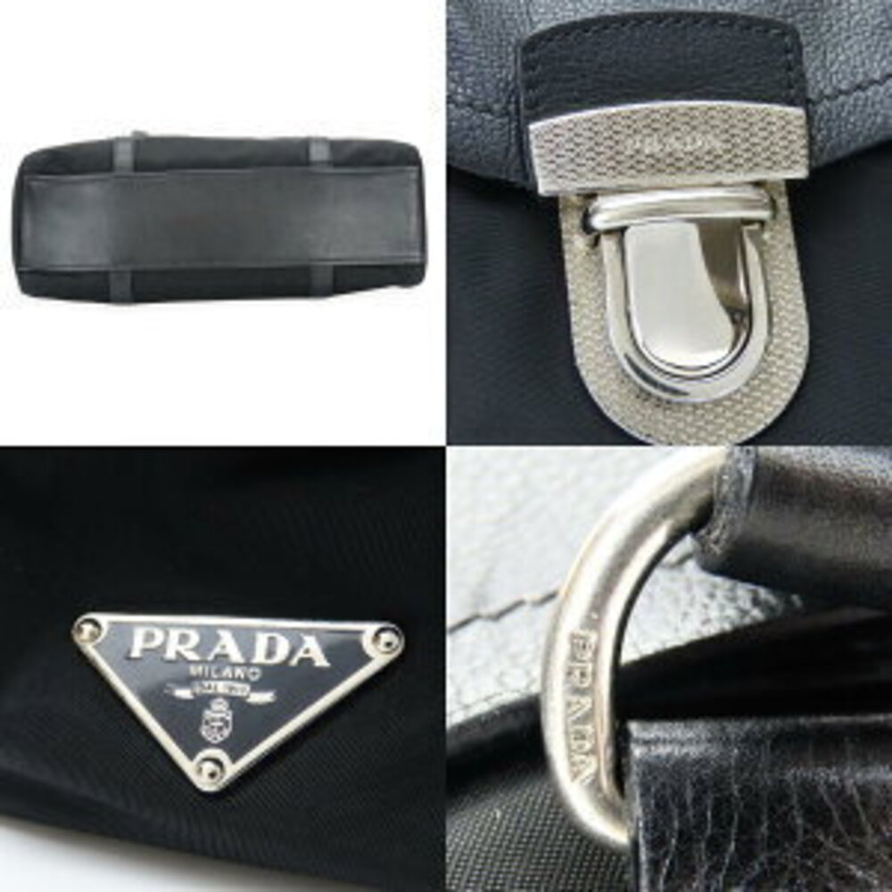Prada handbag triangular plate nylon leather blac… - image 4
